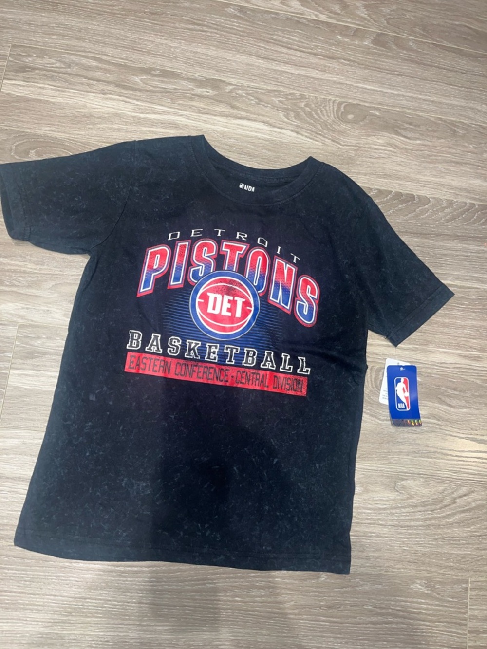 NBA Detroit Pistons Black Kids Short Sleeve Tee with Red & Blue Logo